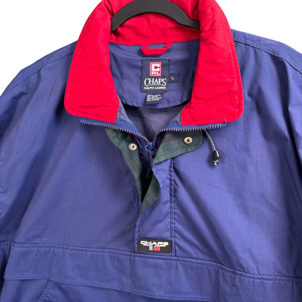 VTG Chaps Ralph Lauren Anorak Jacket L Navy Red 90s Prep Pullover‎ Yacht Club